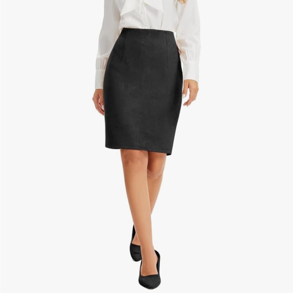 Classic Black Suede Pencil Skirt